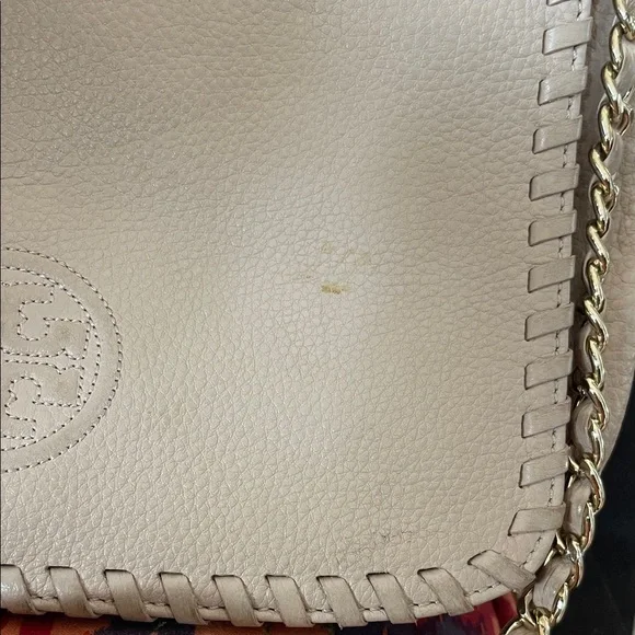 Tory Burch Beige Marion Leather Whipstitch Chain Shoulder Bag - Picture 2 of 5